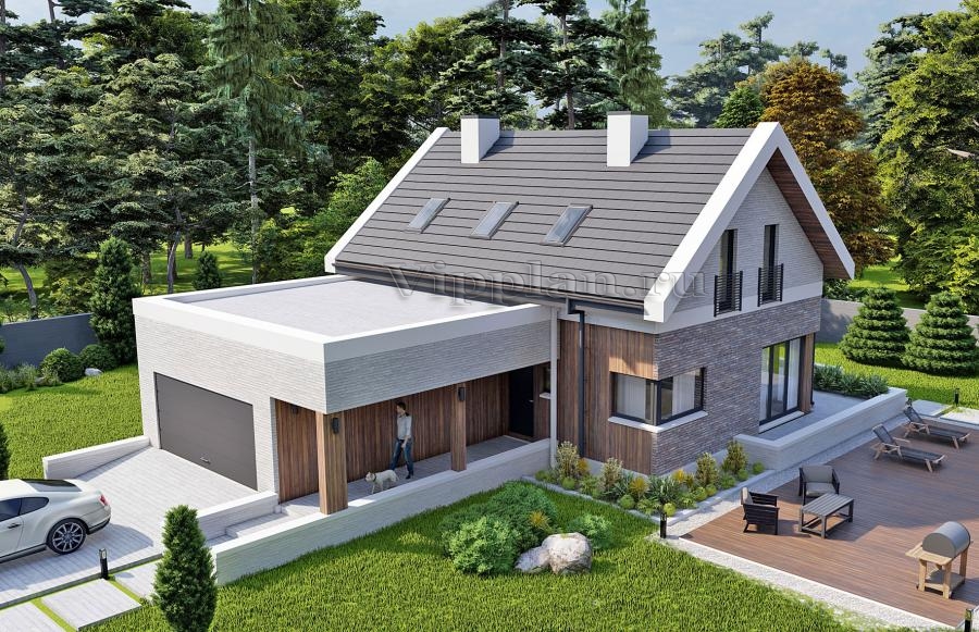 Проект одноэтажного жилого дома с террасой и мансардой